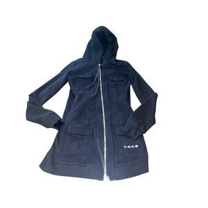 BEBE Women's Small Oversized Long Zip Up Black Hoodie Jacket Vintage? Made USA
